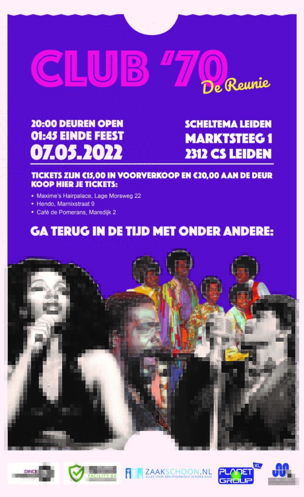 Poster Club 70 Reünie, zaterdag 7 mei 2022 in Scheltema Leiden