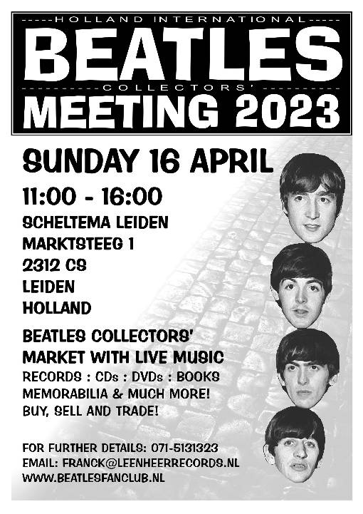 Beatles Beurs op zondag 16 april 2023 in Scheltema Leiden