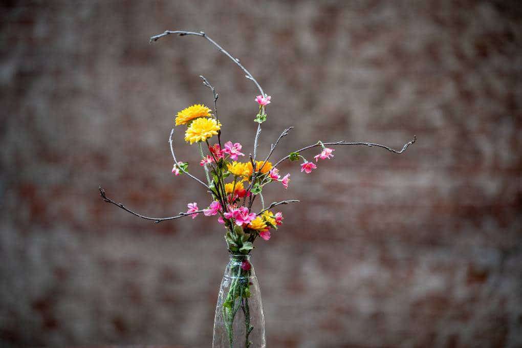 A vase with flowers in it on a table.